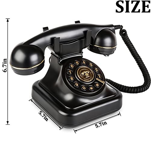 Retro Rotary Landline Telephone, Classic Corded Desk Phone for Home Office (Black) B344143