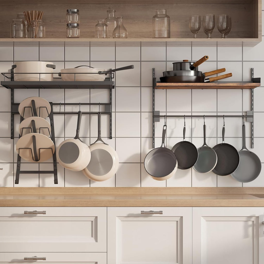 Hanging Pot Rack Wall Mounted 2 Tier with 8 Hooks for Kitchen Storage M925