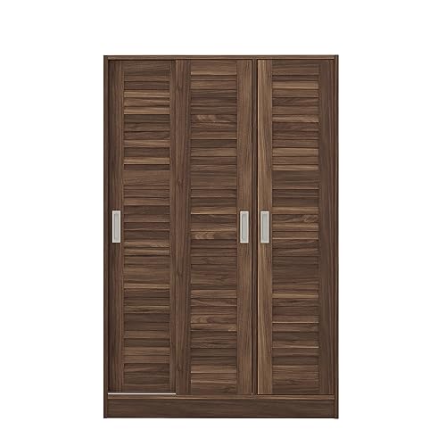 3 Door Wardrobe Armoire with Sliding Doors and Storage Shelves, Walnut X563