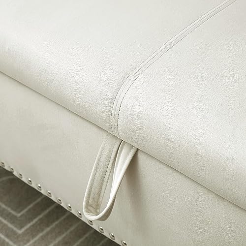 63" Button Tufted Velvet Upholstered Storage Bench & Ottoman, Grey G7109
