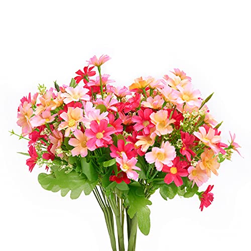 Artificial Flowers for Outdoors 6 Bundles Artificial Plants & Flowers Artificial for Decoration Silk Flowers Fake Flowers Faux Flowers UV Resistant Fake Plants Farmhouse Home Decor Purple Daisy