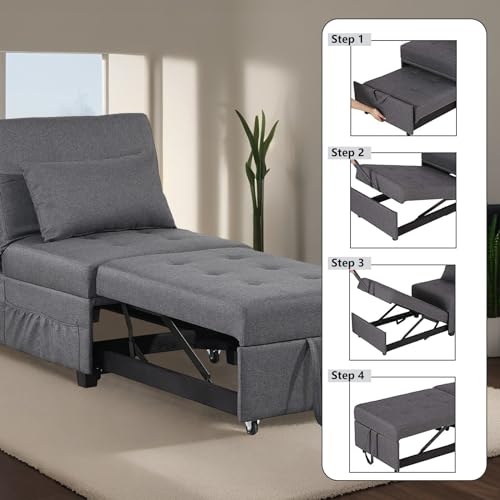 Convertible Sofa Bed 4-in-1 Sleeper Chair with Pillow, Dark Gray L20460