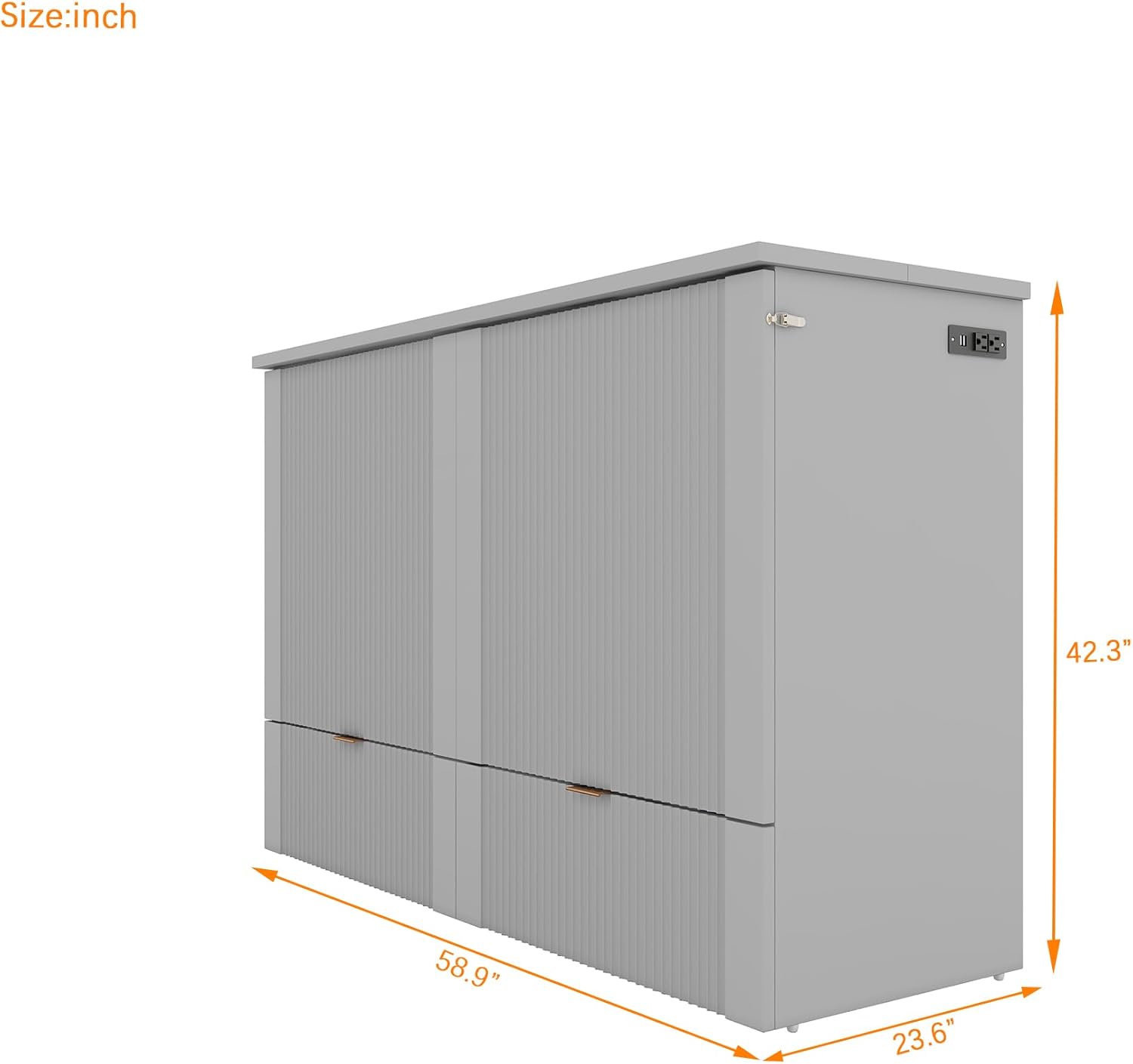 Murphy Bed Wall Bed with Storage Drawers, Foldable Platform Bed, Gray Full Size with USB Ports Q180395
