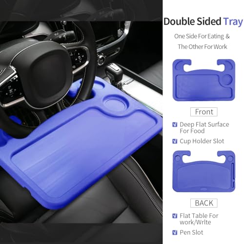 Car Steering Wheel Desk, Double-Sided Tray for Laptop and Eating, Fits Most Vehicles (Blue) T678