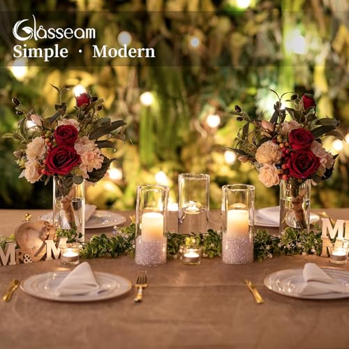Glasseam Glass Cylinder Vases for Centerpieces, Small Clear Flower Vase Set of 12, 6in Z467
