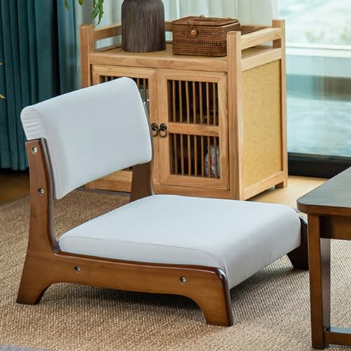 Japanese Floor Chair with Back Support and Cushion, Beige E910812