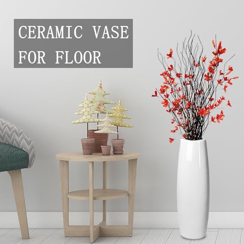 White Ceramic Tall Floor Vase 22.8 Inch for Living Room Decor L328