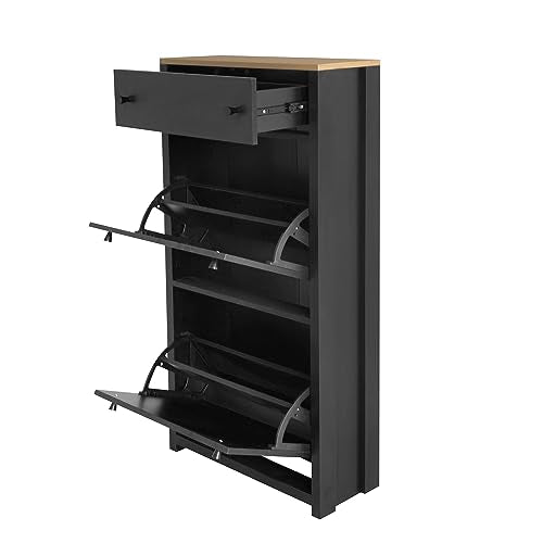 Knocbel Entryway Narrow Shoes Cabinet with 2 Shelves and Top Drawer, Black F96294