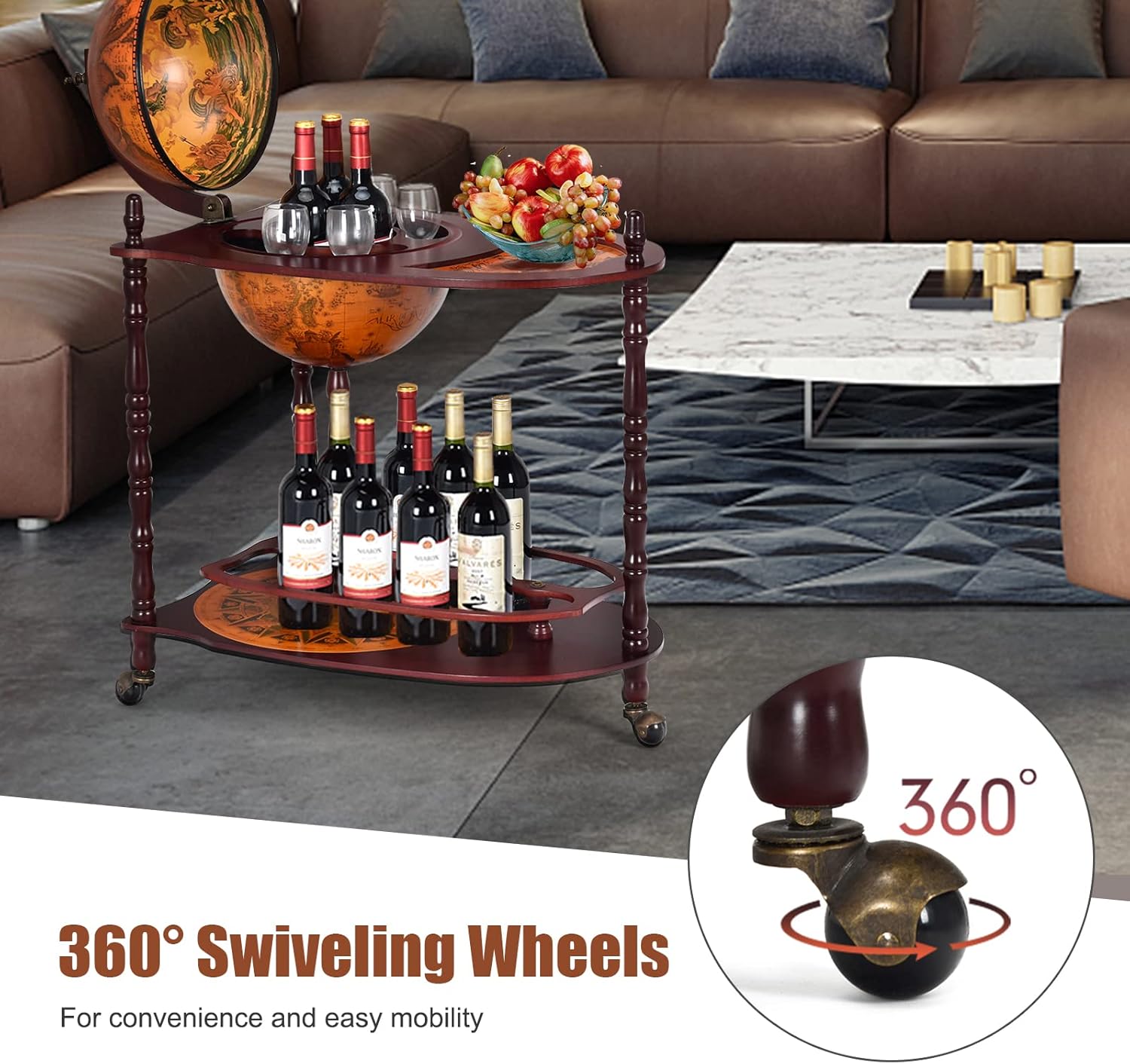 Goplus Globe Bar Liquor Cabinet with Wheels F67900