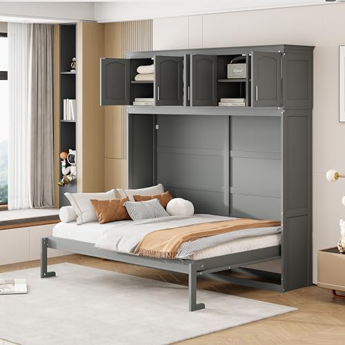 Full Size Murphy Bed with Top Cabinets and Pneumatic Lift A6933