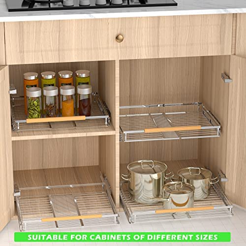 Expandable Pull Out Drawer Cabinet Organizer, Heavy Duty Slide Out Shelf for Kitchen Pantry, Stainless Steel B593636