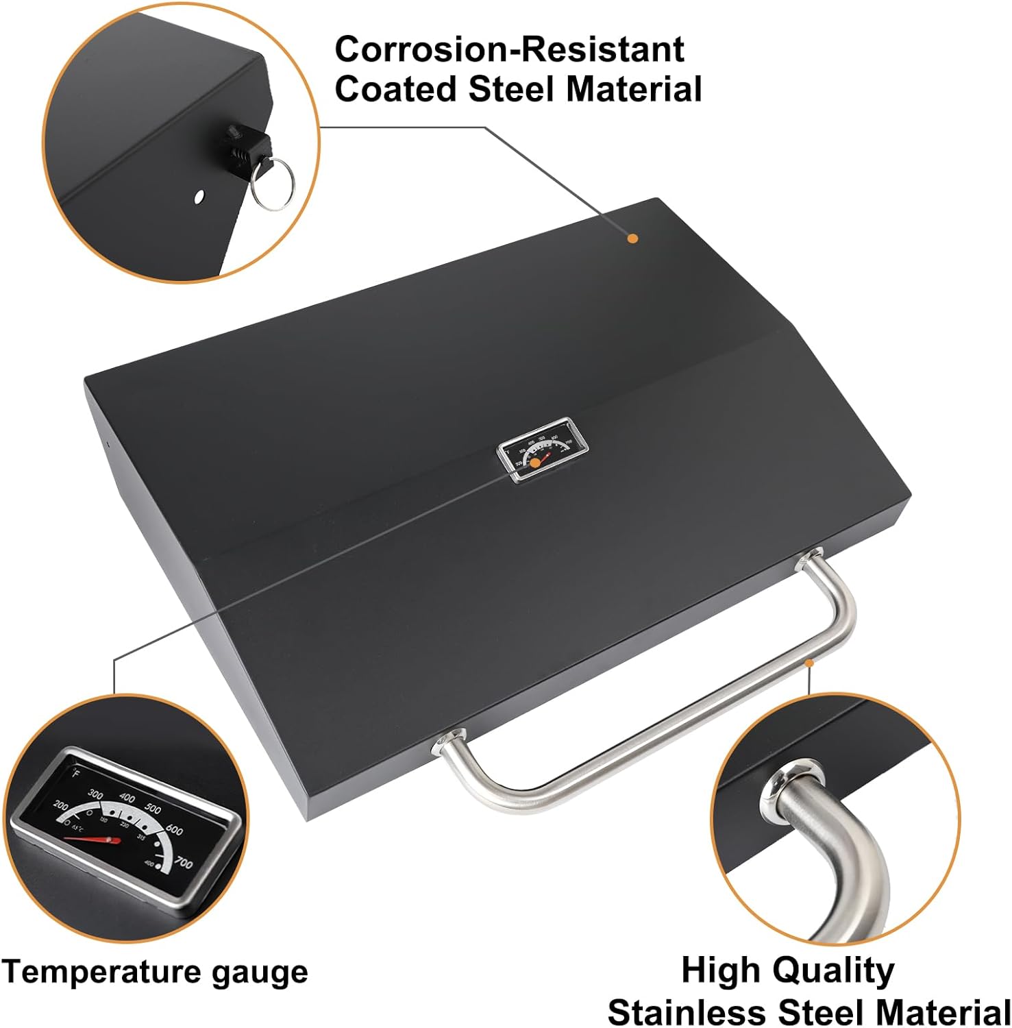 Blackstone 28 inch Hinged Lid Hard Cover Hood with Thermometer O3917