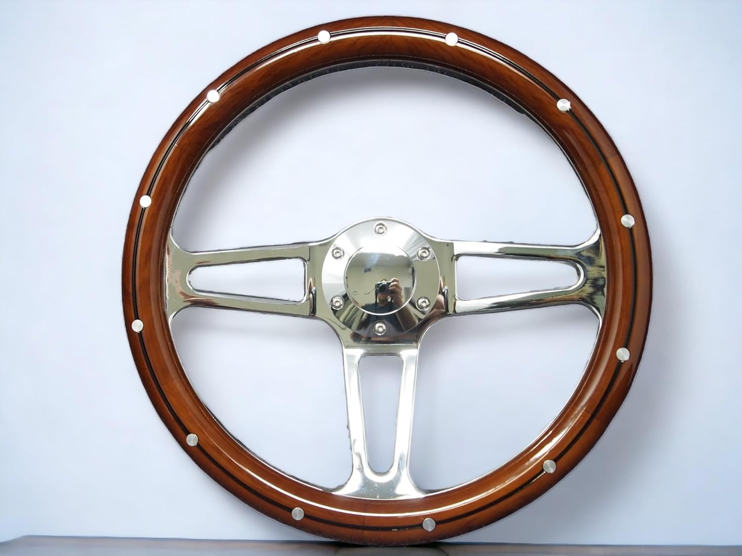 Classic Nostalgia 14" Wood Grain Steering Wheel - 350mm, 3-Spoke Z9604