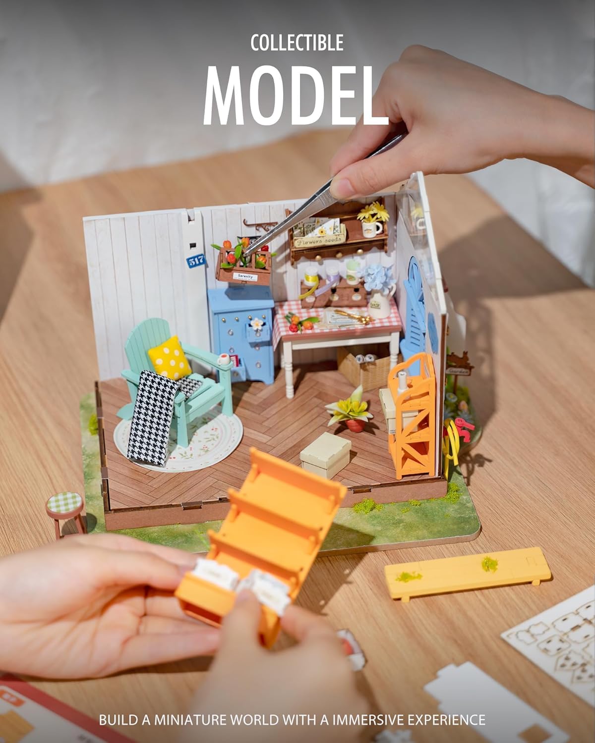 Rolife DIY Miniature House Kit for Adults, Greenhouse Dollhouse Building Set W514