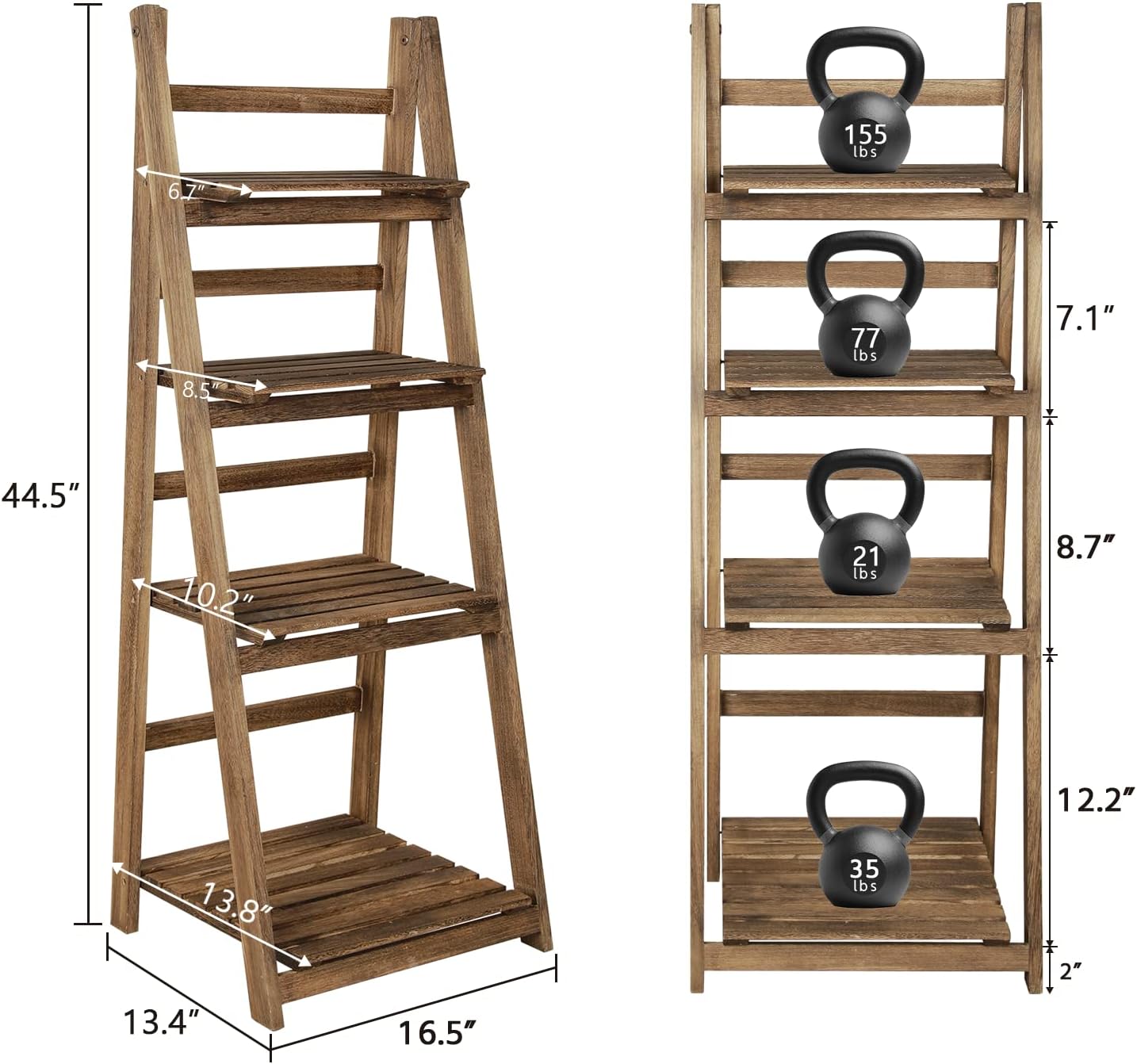 Babion 4 Tier Ladder Shelf, Industrial Bookcase, Light Brown P810354