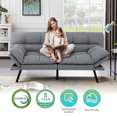 MUUEGM Memory Foam Futon Sofa Bed with Adjustable Backrests, 71" Brown Z18778