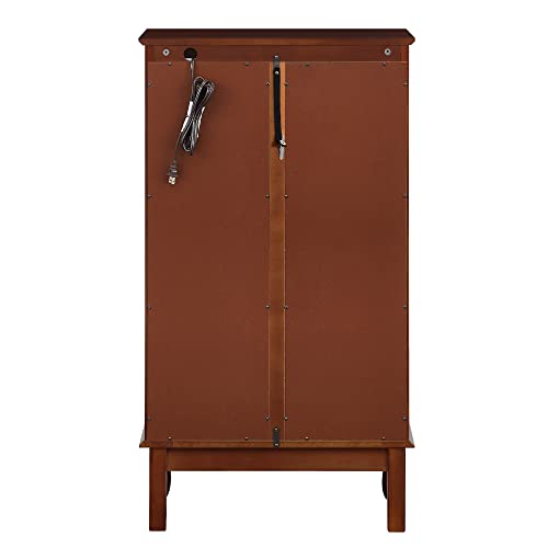 Lighted Wooden Corner Curio Cabinet with Mirrored Back Panel, Oak G380558