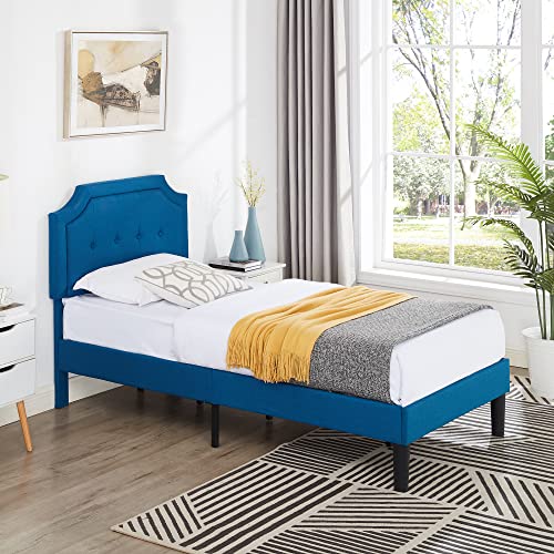 VECELO Upholstered Platform Bed Frame with Adjustable Headboard, Twin Size Z8226