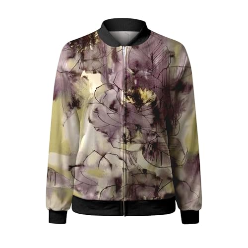 Women Floral Print Bomber Jacket Lightweight Zip Up K48306