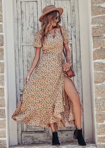 PRETTYGARDEN Women's Summer Wrap Maxi Dress Floral V Neck P753439