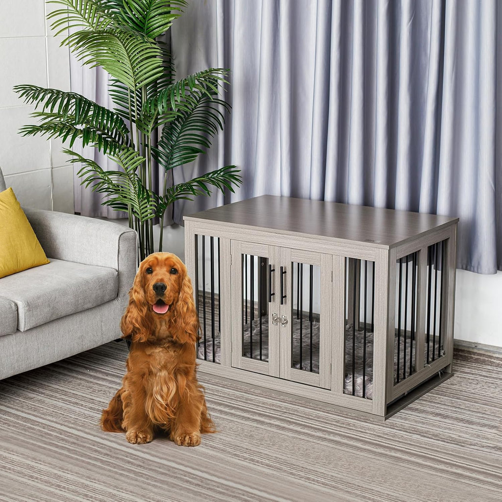 Furniture Style Dog Crate Medium with Washable Bed, Wooden End Table Kennel R98415