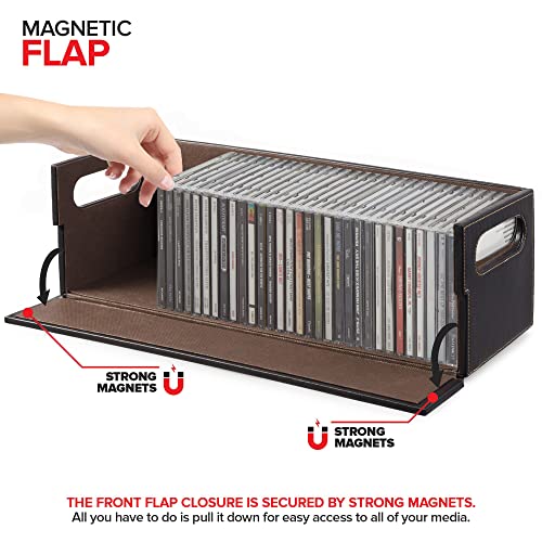 Stock Your Home CD Storage Box Organizer for DVDs and Cassette Tapes, Faux Leather Black E335853