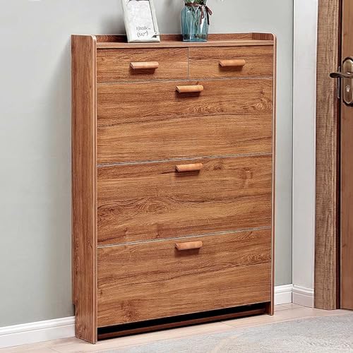 Narrow Shoe Cabinet 4 Tier Flip Down Shoe Rack for Entryway B9554