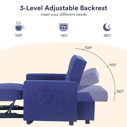 3 in 1 Convertible Sleeper Sofa Bed with 2 Pillows, Blue Y62815