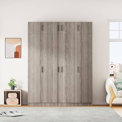 Modern 3-Door Wardrobe with 2 Drawers and Top Cabinet, 81.1" H Wood Closet Bedroom Armoires with Built-in Dressing Mirror and Hanging Rods for Bedrooms Apartment Entryway (White-3K1)