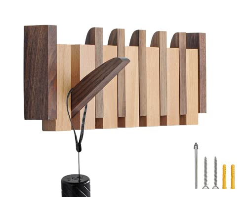 Coat Rack Wall Mount Wood, Wood Coat Rack Wall Mount with 6 Flip-Down Magnetic Hooks Piano Coat Rack for Entryway, Bathroom, Bedroom, Kitchen