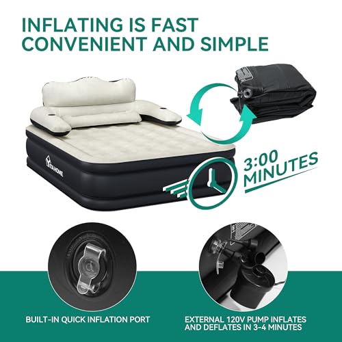 YITAHOME Queen Air Mattress with Built-in Pump and Headboard G273