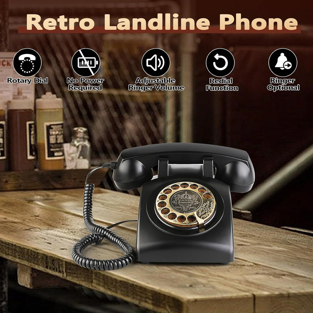 Sangyn Retro Rotary Landline Phone with Mechanical Ringer, Volume Control, Corded S2292
