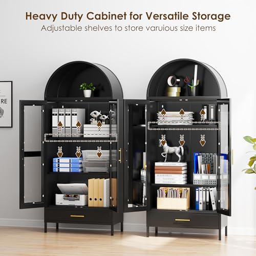 Metal Arched Storage Display Cabinet with Glass Doors, Black L3194