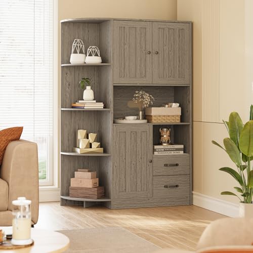 Gizoon Farmhouse Kitchen Pantry Storage Cabinet with Doors and Adjustable Shelves Z827903