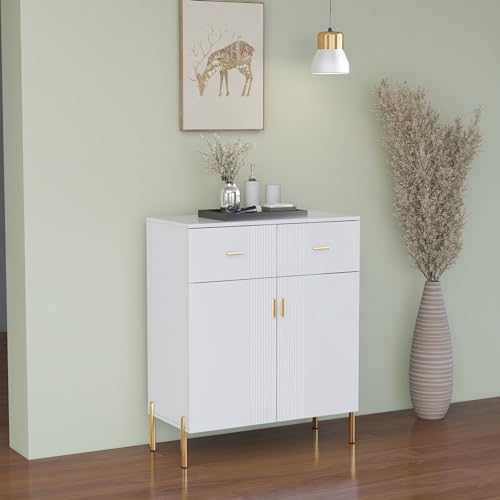 2 Door Sideboard Floor Storage Cabinet with Drawers, White L556