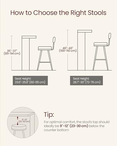 VASAGLE Set of 2 Bar Stools with Back, Steel Frame, Industrial Style, Ash Black and Ink Black I1524