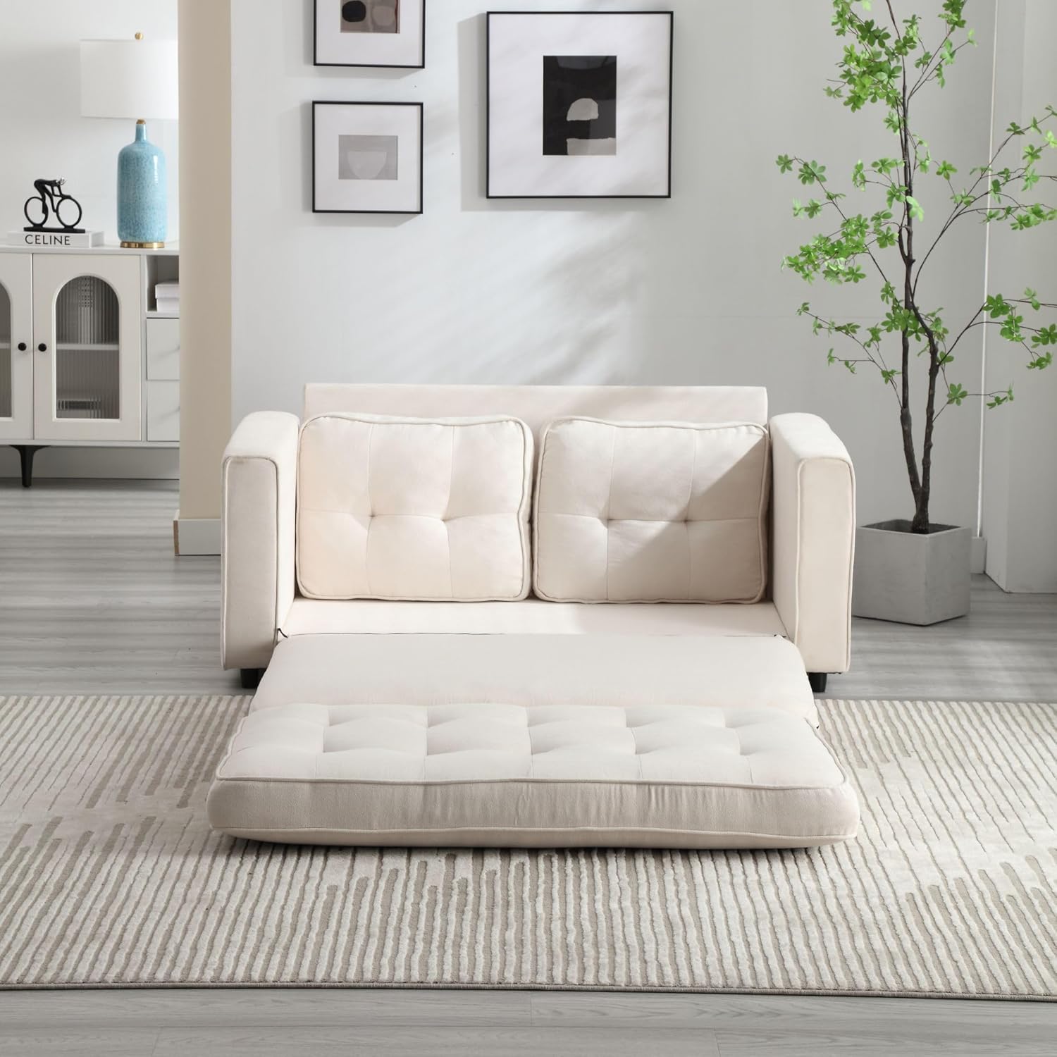 3 Fold Convertible Futon Sofa Bed, Velvet Linen, Dark Gray H807