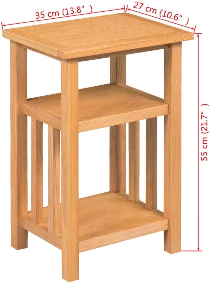 Nightstand with Magazine Shelf, Sturdy Oak Wood End Table W3083