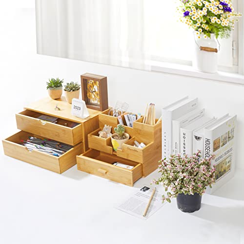 Bamboo Desk Organizer with 3 Drawers for Home Office D797