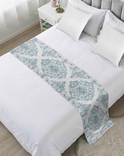 Boho Floral Teal Bed Runner Scarf King Size 94"x20" U372