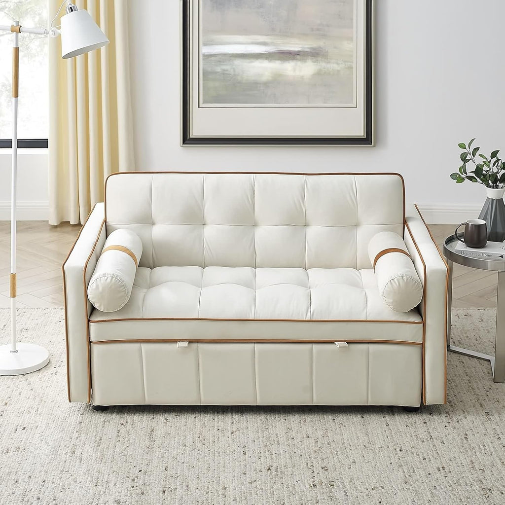 Modern 55.5" Pull Out Sleep Sofa Bed with Side Pockets, Beige K31338