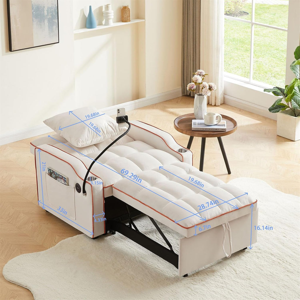 3-in-1 Convertible Sofa Bed Sleeper Chair with Adjustable Pull Out P226