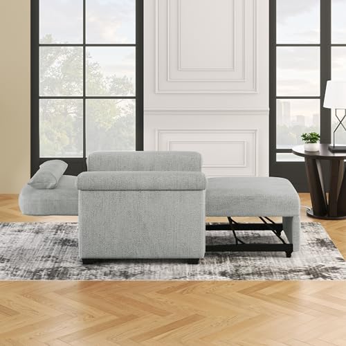 3 in 1 Convertible Single Sofa Bed with Pillow and Adjustable Backrest, Beige L94595