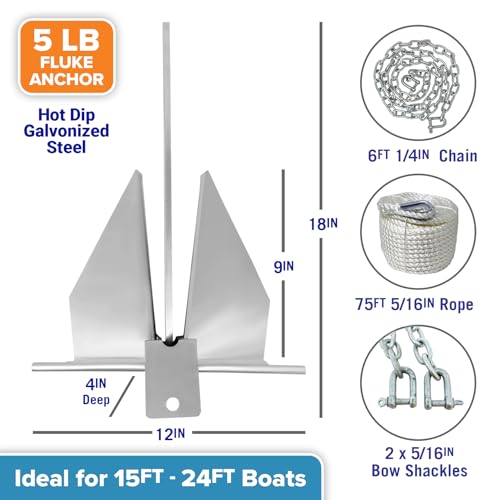 Heavy Boat Anchor Kit with Chain and Rope Set for Pontoon, Fishing, Sail W131