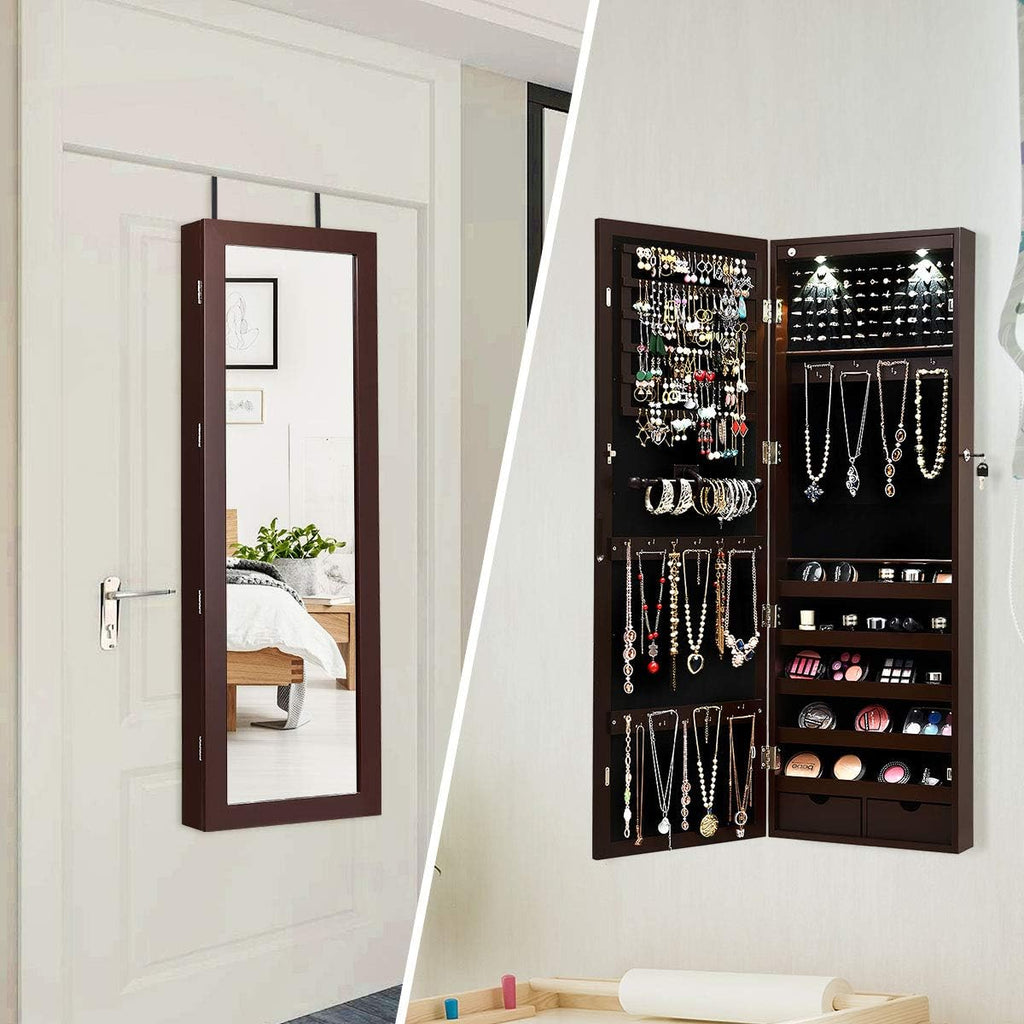 Giantex Jewelry Armoire Wall Door Mounted with Full Length Mirror, Lockable, Espresso Y32742