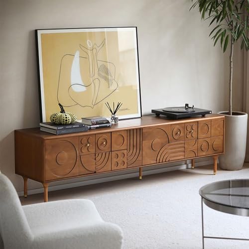 POVISON Mid-Century Modern TV Stand, Walnut Modern TV Stand with Storage for Living Room, Entertainment Center, Wood TV Media Console, Fully-Assembled(Walnut, 70.87")