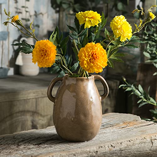 Brown Ceramic Vase with Big Handles for Home Decor U7056