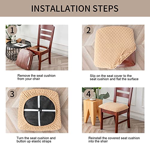 Waterproof Jacquard Dining Chair Seat Covers (4, Ivory) G485