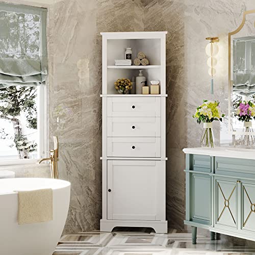 Anwick Tall Corner Cabinet, Corner Storage Cabinet with Doors and Adjustable Shelves, Freestanding Corner Cabinet for Bathroom, Kitchen, Living Room (Green)