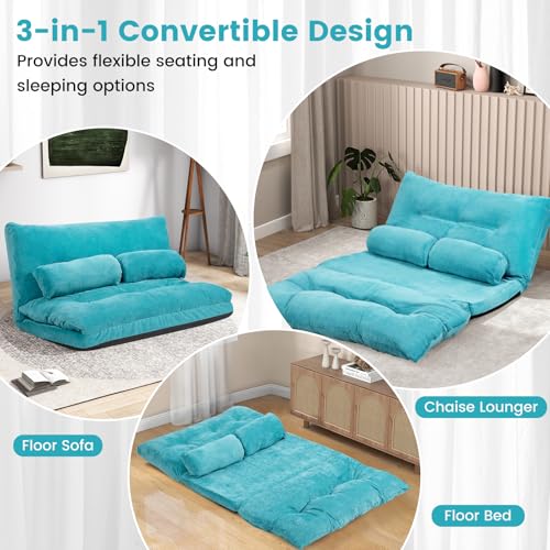 KOMFOTT Foldable Floor Lazy Sofa with 2 Pillows, 6-Position Adjustable, Beige G899